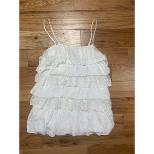 DO+BE Spaghetti Strap Layer White Dress Large Ruffles Lace Flowy Short Party New